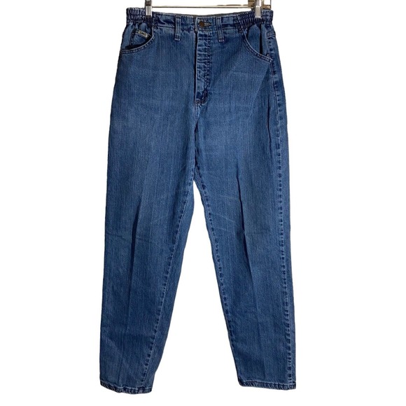 LEE Women Vintage Mom Jeans Size 12 Side Elastic At The Waist High Rise Y2K Blue - Picture 3 of 12